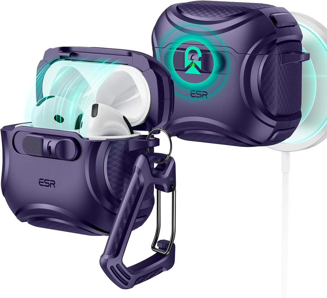 ESR for AirPods 4 Case, Compatible with AirPods 4 Generation Case (2024) (USB-C), Compatible with MagSafe, Drop-Proof Lock, Easy Open, Cyber Series, Purple
