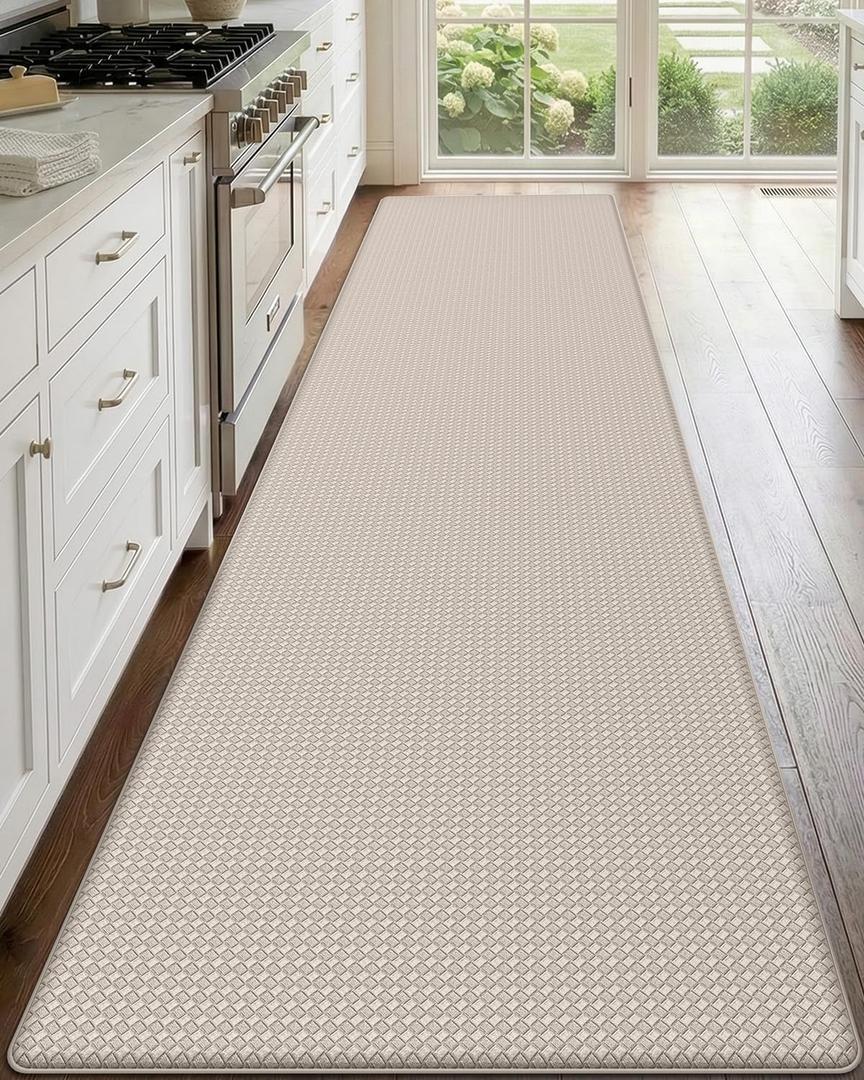 DEXI Kitchen Floor Mats Cushioned Anti Fatigue, 2x9 Long Standing Runner Rug Waterproof, Comfort Memory Foam Padded for Front Sink Laundry, Beige, 108"l X 23"w X 0.4"th