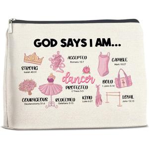 3 x YeleY Inspirational Christian for Girls - Christian Religious Gifts - Motivational Dancer Ballerina Gift - God Says I Am Dancer Makeup Bag Cosmetic Bag Makeup Zipper Pouch (EXP 05/16/29)
