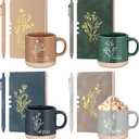 Didaey 4 Sets Employee Appreciation Gifts Set 13oz Boho Floral Ceramics Coffee Mugs with A6 Leather Notebooks Ballpoint Pens Bulk Christmas Thank You Gift for Coworkers Staff Team Nurse