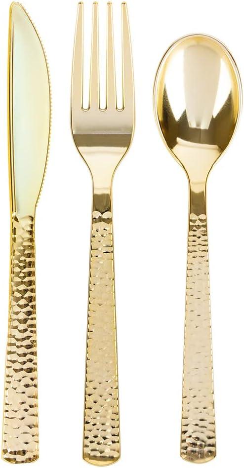 Pebble Gold Cutlery Set Disposable Flatware - Bulk Case of 768 (24 packs x 32) - Party, Catering & Event Use