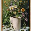 AtterrirArt Framed Funny Bathroom Wall Art, 16 * 24 Inches, Toilet Paper Floral Wall Decor, Vintage Botanical Canvas Print Poster, Green Moody Wall Art for Restroom, Toilet, Ready To Hang
