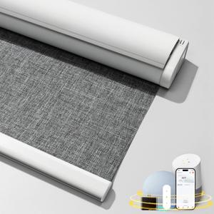 Motorized Smart Blinds with Remote - Cordless Electric Roller Shades, Blackout, Compatible with Alexa & Google Assistant, Gray, 24" W x 72" H