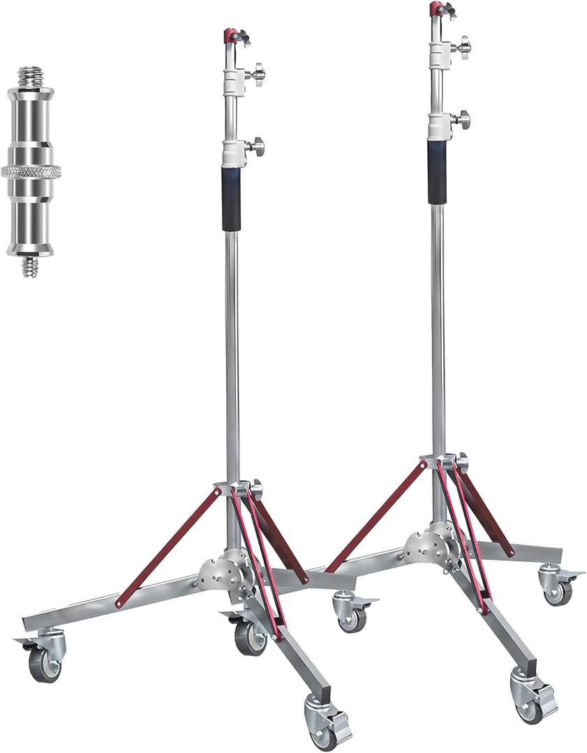 Kate 2 Pack Heavy Duty 10.8ft Light Stand with Casters, Adjustable Reinforced Stainless Steel Light Stand Tripod with 3 Wheels for Photography for Studio Softbox, Monolight, Reflector (Heavy Duty With Pulleys Two-piece Set)