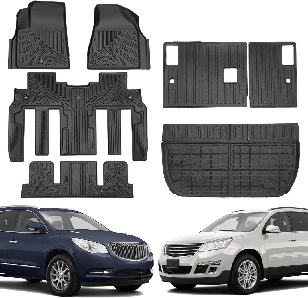 Floor Mats & Cargo Liner Fit for Chevy Traverse 2009-2017 & for Buick Enclave 2008-2017(7 Seats),All Weather Protection,Anti-Slip TPE Floor Mats for Enclave & Traverse Accessories