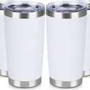 20 oz Tumbler Stainless Steel Tumblers Bulk with Lid Double Wall Insulated Coffee Tumbler Cups for Hot & Cold Drinks Powder Coated Travel Coffee Tumbler Mug Metal (White, 6 pack)