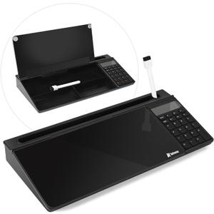 Varhomax Glass Desk Whiteboard Black with Calculator, Desktop Dry Erase White Board with Storage, to Do List Memo Notepad for Home and Office