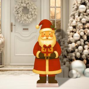 Chunful 3ft Christmas Wooden Porch Decor Winter Front Door Welcome Standing Porch Sign Retro Merry Christmas Welcome Standing Sign for Door Home Yard Holiday Party Outdoor Decorations(Santa)