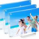 JUOIFIP 3 Pack Acrylic Picture Frame 5×7 Clear Double Sided Magnetic Photo Frame - Frameless Baby Friend Family Picture Desktop Display with Support Stand and Gift Boxes