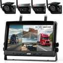4 Solar Magnetic Wireless Trailer Camera System, 10.1" IPS DVR Screen + Solar Powered Night Vision Rear Camera, 100% No Wiring Waterproof Backup Camera System for RV Truck Trailer Hitch