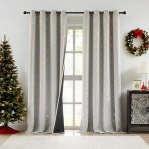 ZJDECOR Grey Full Blackout Window Curtain Panels with Gold Geo Moroccan Metallic Printed Pattern,Modern Grommet Drapes for Bedroom,Thermal Insulated Window Treatment,52" Wx84 L(Pack of 2),Grey/Gold