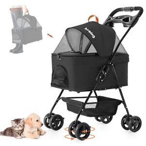 3-in-1 Pet Stroller for Small Dogs and Cats, Folding Lightweight Dog Stroller with Detachable Carrier Portable Cat Puppy Jogging Stroller with Cup Holder and Storage Basket, 4 Wheels