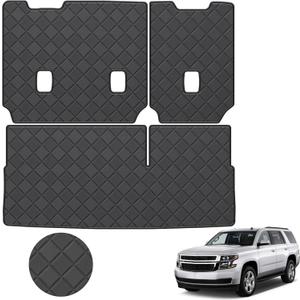 Cargo Liner & Backrest Mat for 2015-2020 Chevrolet Tahoe/GMC Yukon(Not for XL) - Custom Fit PU Leather Trunk Liner - All Weather Cargo Mats for Chevy Tahoe/GMC Yukon 2015-2020 (with 3rd Row Backrest Mat, Black Diamond)