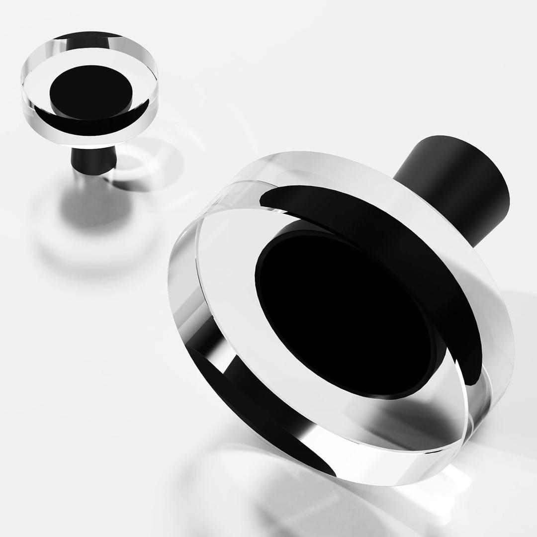 Black Matte Kitchen Cabinet Drawer Knobs 4 Crystal Brushed Cabinets Pulls Knob, Solid Base Closet Cupboard Dresser Drawers Hardware Handles, Round Bathroom Bedroom Pull Single Hole Satin Brass Knobs