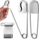 Juexica 10 Pcs 4 Inch Jumbo Stainless Steel Safety Pins Large Heavy Duty Huge Strong Laundry Pins for Upholstery Sewing Quilting Key Rings Craft Outdoor(Silver)