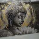 Gold Pictures Wall Art for Bedroom Vintage Poster Lotus Flower Grey with White Buddha Painting Large Wall Decorations for Living Room 29"x 58"