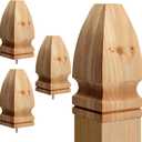 Geetery 4 Pcs 3'' x 3'' x 7'' Wood Gothic Post Cap, Wood Finial, Fence Topper with Screw, Unfinished Decorative Newel Post Cap, Cedar Finial for Indoor Stair Outdoor Fences Mailboxes Decks