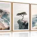 Amalfi Coastal Beach Framed Canvas Wall Art Set, Summer Ocean Wall Decor, Southwestern Beach Wall Painting, Ocean Seascape Art Prints for Living Room, Bedroom, Dining Room-24"x36"x3