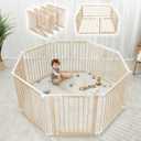Comfy Cubs Baby Gate Playpen - 57 x 57 x 25 in, Extends Up to 228 - Pine Wood Foldable Playpen with Child-Proof Lock - Easy Assembly Baby Fence Play Area for Babies & Toddlers - Light Wood White