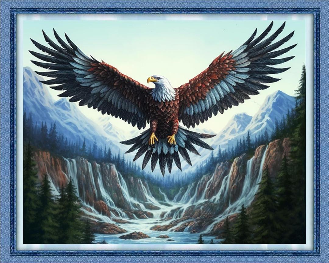 DMCVIVR Stamped Cross Stitch Kits for Beginners Adults Needlepoint Kits for Beginners Embroidery Kits for Adults Crossstitch Kit for Beginners 11CT-Mountain and River Owl 16x20 inchs (Artdesign50)