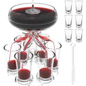 ALEVMOOM 6 Shot Glass Dispenser and Holder For Filling Liquids Multiple Dispenser,Bar Dispenser,Cocktail Dispenser,Carrier Liquor Drink Tool,Dispenser With Slogan, white cup