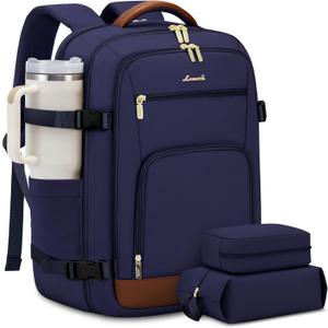 LOVEVOOK Travel Backpack For Women Flight Approved, 40L Large Carry On Backpack, Personal Item Travel Bag for Airplanes, Business 17 Inch Laptop Backpack, Weekender Overnight Daypack, With 2 Cubes (Dark Blue-brown)