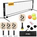 NQV Pickleball Set with Net-10FT Half Court Size Pickleball Net+Wood Pickleball Paddles+Pickle Balls+Ball Retrievers+Pickleball Court Marking Kit, Portable Driveway Outdoor Indoor for Beginners Pros