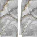 White Marble with Gold Veins Hand Towels,Set of 2 Absorbent Bath Towel Kitchen Dish Towel Home Gym Hotel Bathroom Decor,16x24 Inches