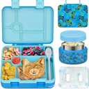BEAQUEE Bento Lunch Box Kids and 9oz Soup Thermos – 5.5-Cup Leakproof Kids Bento Box with Ice Pack & 9oz Insulated Food Jar – Hot & Cold Food Lunch Container for Boy Girl School, Blue Set