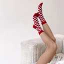 COUVER Womens Checkerboard Crew Socks Fashion Casual Dress Socks Size, 9-11, 1 Pair (Red)