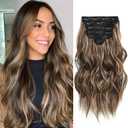 Highlight balayage dark brown Hairpieces, Natural & Blends Well Clip in Hair Extensions (16inch, 6pcs, Chocolate Brown&Honey Blonde)