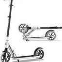 Playshion Kik Scooter for Kids Ages 6+, Teens & Adults, Lightweight, Foldable, with Adjustable Handlebar and Drum Brakes (White)