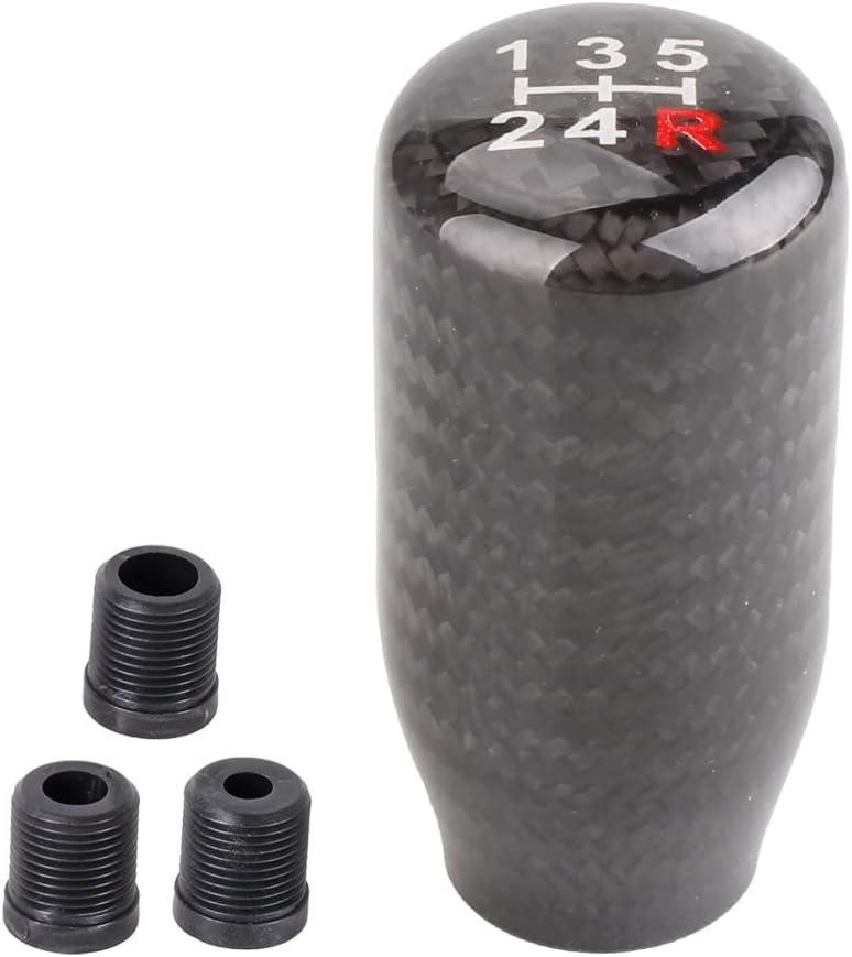 muge racing Carbon Fiber Shift Knob for Manual Vehicles, Carbon Fiber Gear Shift Knob, 5 Speed Black