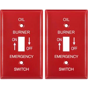 [2 Pack] BESTTEN 1-Gang Red, Emergency Oil Shut-Off Toggle Switch Metal Wall Plate, Standard Size, Code Compliant