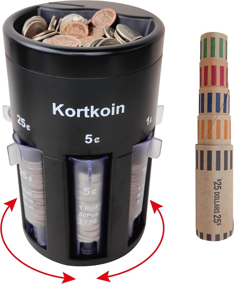 Automatic Coin Sorter 5 IN 1 Coin Counter with Coin Wrappers, Sort your Spare Change in Piggy Bank Coin Bank & Coin Holder Quickly & Accurate as Sort Machine, Easy to Use as Gift & Time Saver