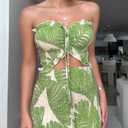 CHICME Floral Printed Prom Dress Tie Ruched Shirred Bandeau Party Dress Slim Fit Ruffle Hem Vacation Dresses (Green, S)