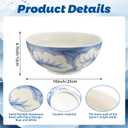 Maxdot Blue and White Bowl 10 x 5 Inch Large Hand Painted Stoneware Decorative Vase Bowl with Floral Chinoiserie Ceramic Design for Kitchen Centerpiece Creative Home Decor