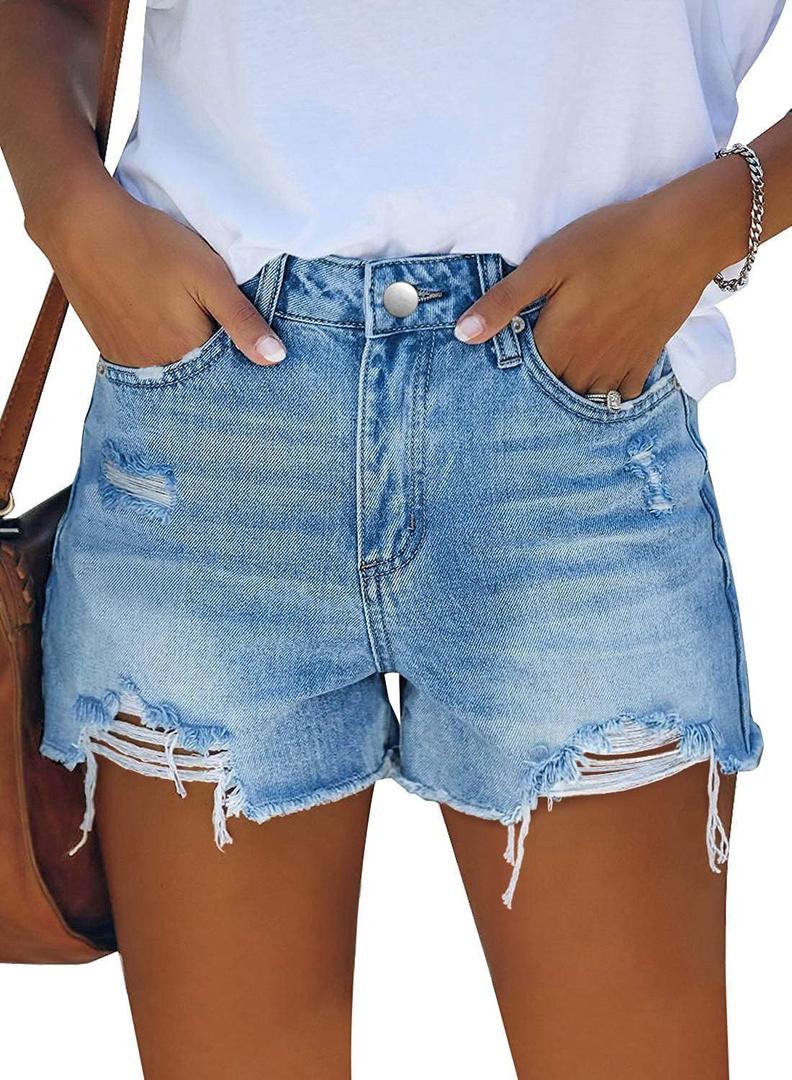 MINGALONDON Women's Denim Shorts Mid Waist Ripped Distressed (Extra Large, B-light Blue)