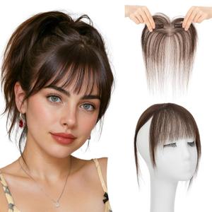 Wispy Bangs Hair Clip Human Hair, Human Hair Clip in Bangs, Wispy HairPieces, No Tangle & Smooth, 11g #02 Dark Brown