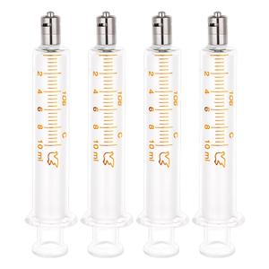 OLYCRAFT 4Pcs Reusable Glass Syringe 10ml Reusable Glass Dispensing Syringes with Metal Luer Lock No Needle Measurement and Dispensing Syringe Tools for Industry or Labtoratory Liquids or Pet Feeding