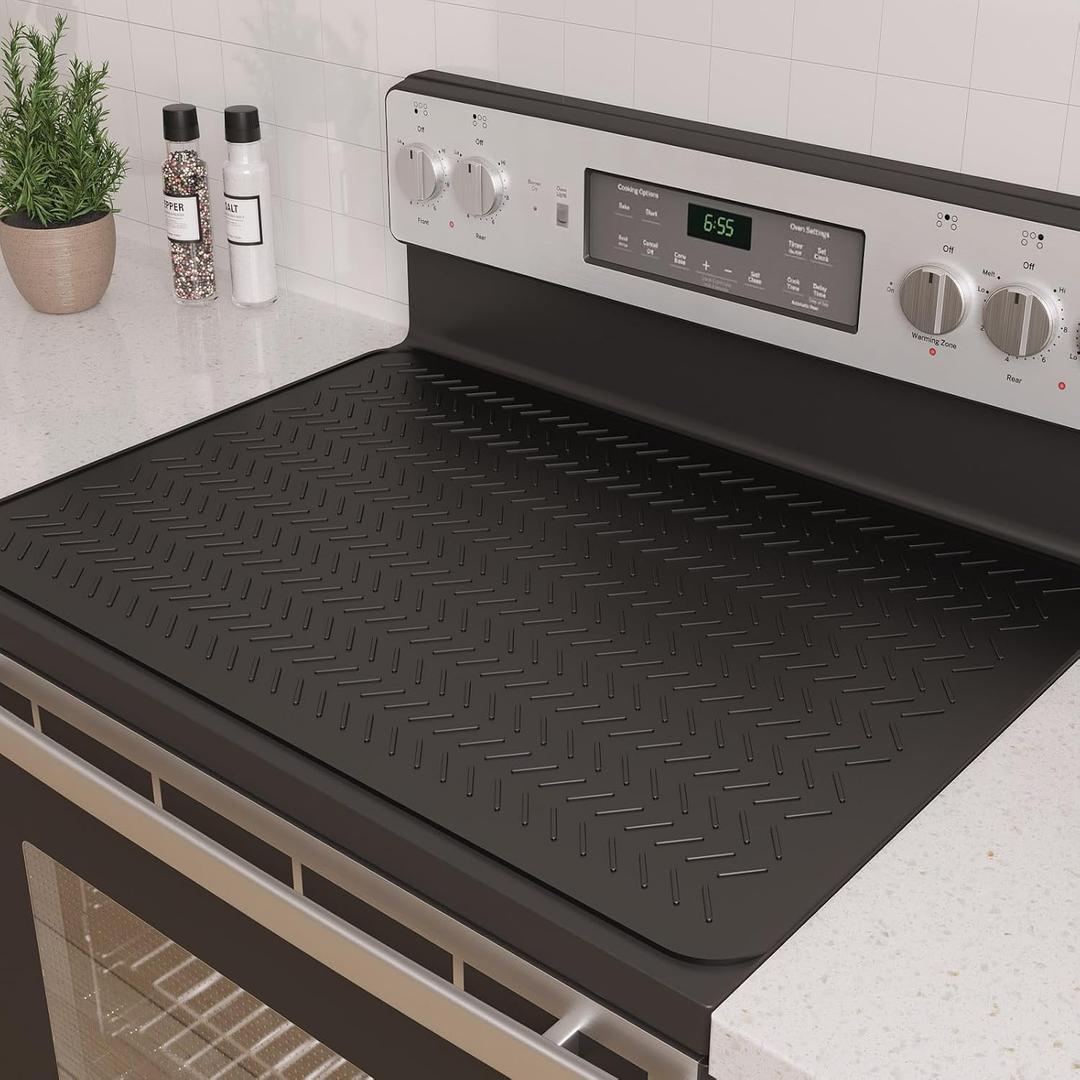 Stove Top Covers for Electric Stove, Thickened Premium Silicone Stove Mat for Glass Top Stove, 28 x 20 Glass Stove Top Cover Protector, Oven Range Top Cover, XL Dish Drying Mat (Black)