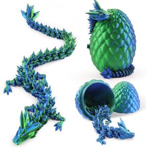 2 x 3D Printed Dragon Egg,12Crystal Dragon Inside, 3D Printed Gift, Executive Desk Toy, Figure Decor, Easter Basket Essentials (Blue-Green)