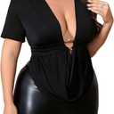 SOLY HUX Women's Plus Size Cowl Neck T Shirt Metal Decor Short Sleeve Going Out Tops (XX-Large Plus)