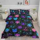 Axolotl Cat Comforter Set Twin, Kawaii Trippy Cat Moon Stars Bedding Set with 1 Comforter 2 Pillowcases for Kids Boys Girls Teens Adults Room Decor All Season, Colorful Neon Trippy Bed Set
