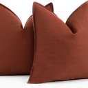 Foindtower Set of 2 Decorative Cotton Linen Throw Pillow Covers Soft Modern Farmhouse Cushion Case Cozy Neutral Accent Pillowcase for Couch Sofa Bed Living Room Home Decor, 2020 Inch Rust Red