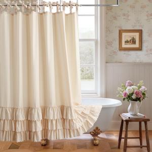 SD SDLIVING Boho Beige Ruffle Shower Curtains,Waterproof Microfiber Fabric Bow-Tie Decorative Bath Curtains for Bathroom,72" W x 72" H