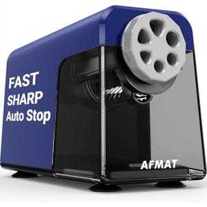 AFMAT Electric Pencil Sharpener Heavy Duty, 6 Holes, Auto Stop Pencil Sharpener for Artists, Classroom Electric Sharpener for 6-11mm Colored Pencils, 7000 Sharpenings, Fast Sharpen, Save Pencils PSX1 (Blue)