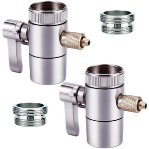 2 Pack Faucet Diverter Valve for 1/4" RO Tubing Countertop Water Filter with M22-M24 Adapter, Chrome Plated Brass Sink Valve Splitter Compatible with iSpring, APEC, and Standard Kitchen Faucets (2)