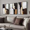 Framed Modern Abstract Black White Brown Wall Art, 3 Piece Canvas Prints Paintings Artwork for Walls, Contemporary Wabi Sabi Minimalist Pictures for Living Room, Hallway, Bedroom, Office Wall Decor 16x24 Inch (Bold)