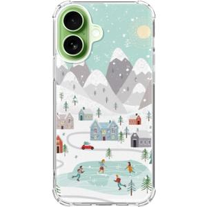 Hagkou Winter Village House Phone Case Compatible with iPhone 17, Cute Christmas Trees Snowman Cover, Cool TPU Phone Case Cover
